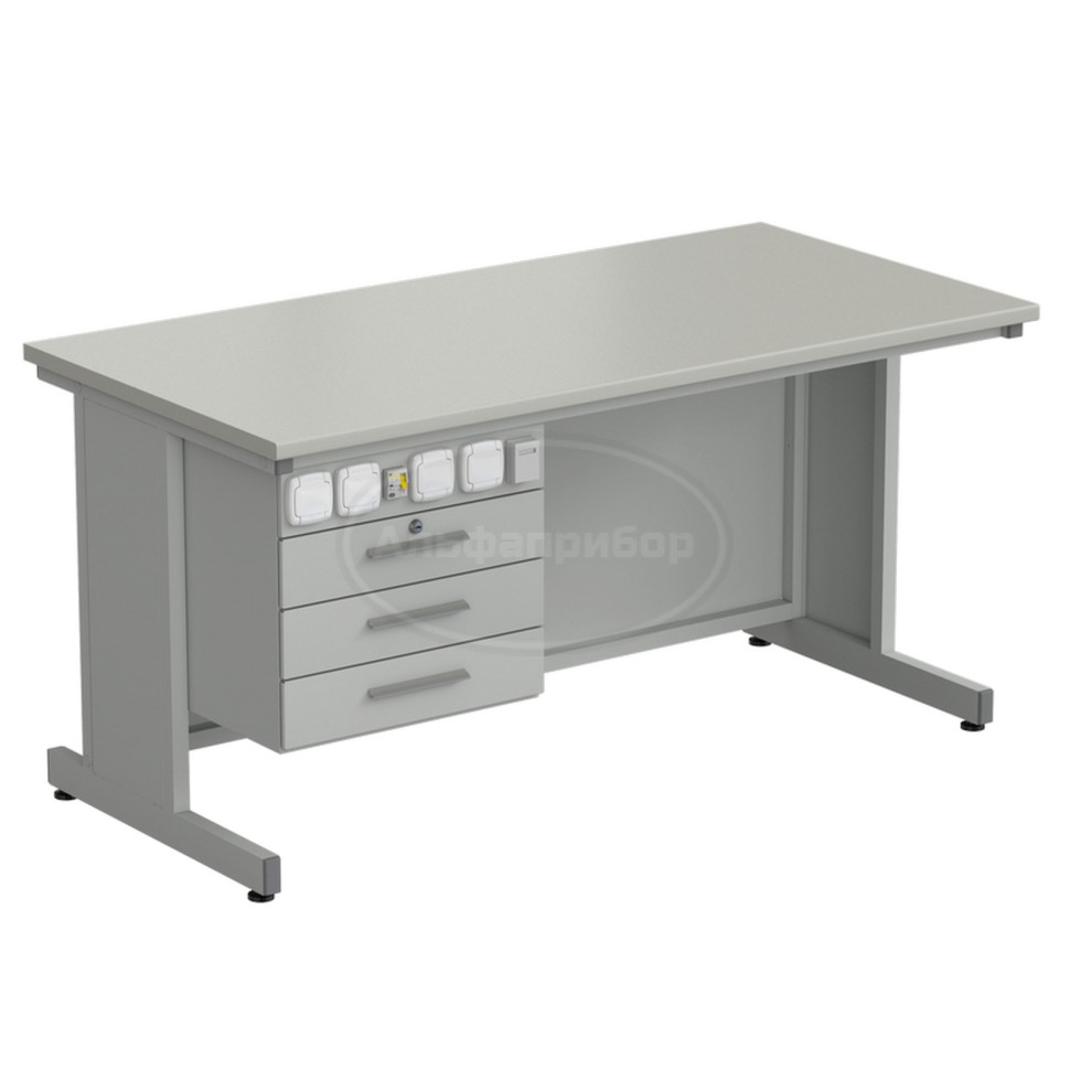 Стол преподавателя с подвесной тумбой и электрикой + слот для интернета 1500х750х760 мм, раб. поверхность - серый ламинат