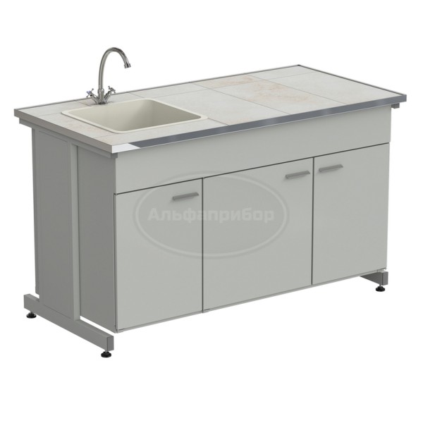 Мойка одинарная 1515х750х900 мм, одна чаша фридурит слева, смеситель, раб. поверхность - керамика