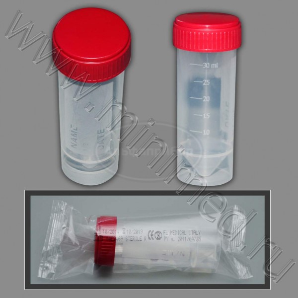 Контейнер лабораторный для взятия проб, 30мл с завинчивающейся крышкой, стерильный, п/п.,FL medical, индивидуальная упаковка /кор.500шт