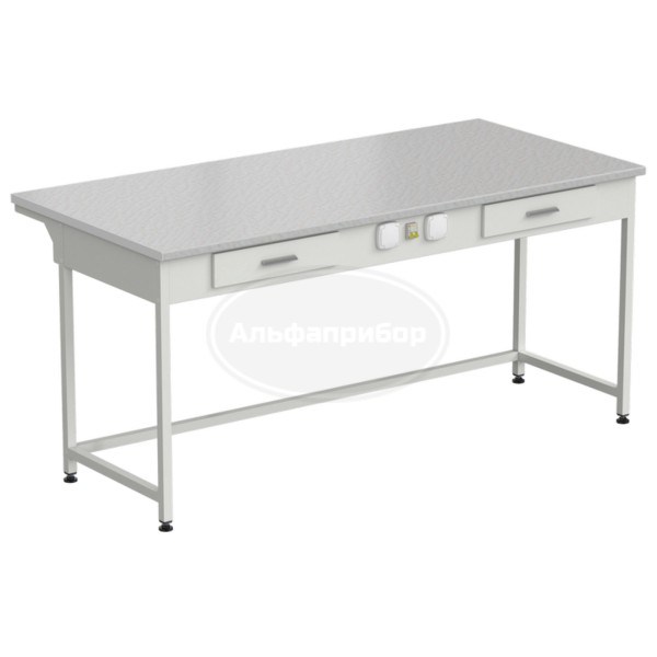 Стол приборный с 2 ящиками и электрикой 1800x850x850 мм, раб. поверхность - белый ламинат