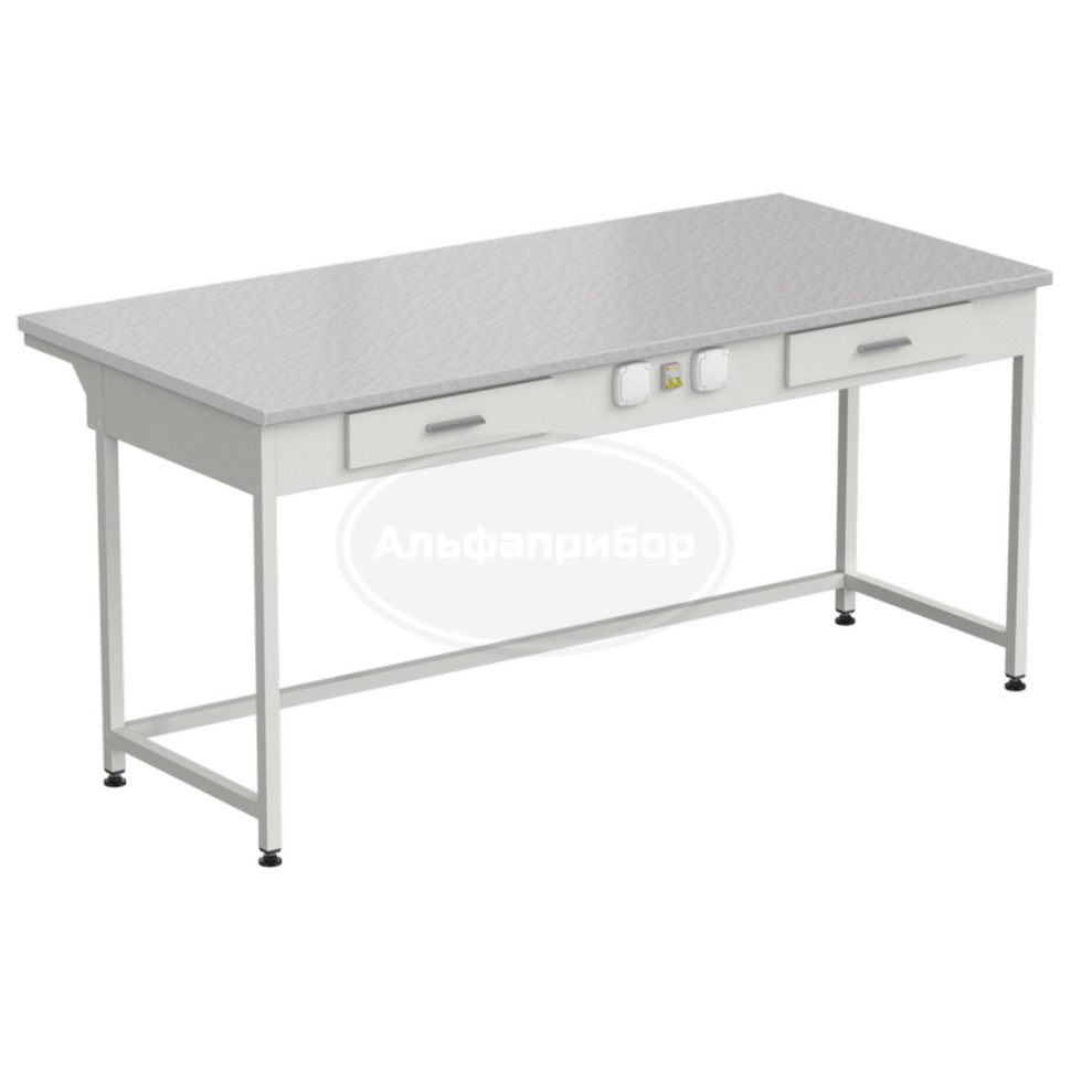 Стол приборный с 2 ящиками и электрикой 1800x850x850 мм, раб. поверхность - белый ламинат