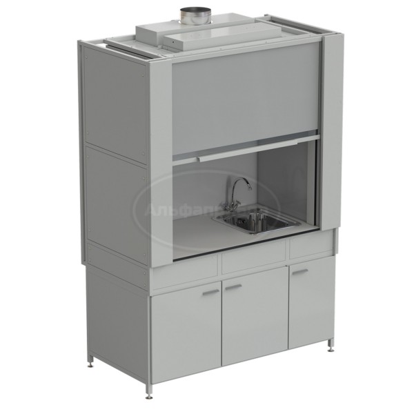 Шкаф вытяжной с коконом из стеклопластика с мойкой из НС и смесителем с ВЗБ светильником 1500х820х2240 мм, раб. поверхность - Labgrade