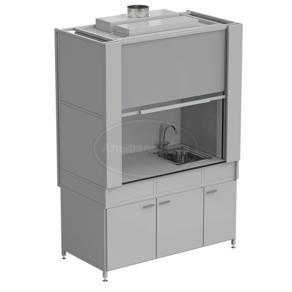 Шкаф вытяжной с коконом из стеклопластика с мойкой из НС и смесителем с ВЗБ светильником 1500х820х2240 мм, раб. поверхность - Labgrade