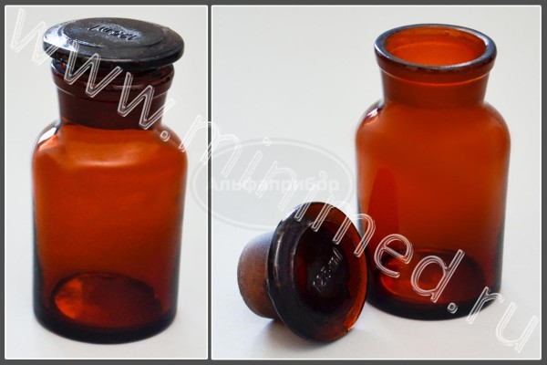 Склянка лабораторная 125мл из темного стекла с широкой горловиной и притертой пробкой, упаковка 12/ кор.72шт