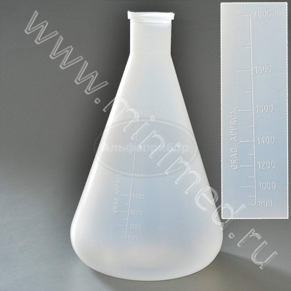 Колба коническая 2000мл, горловина 34/35, с делениями без пробки, п/п, Kartell, упаковка 1/4шт