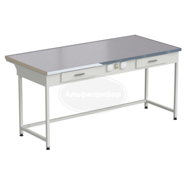 Стол приборный с 2 ящиками и электрикой 1800x850x850 мм, раб. поверхность - монолитный керамогранит