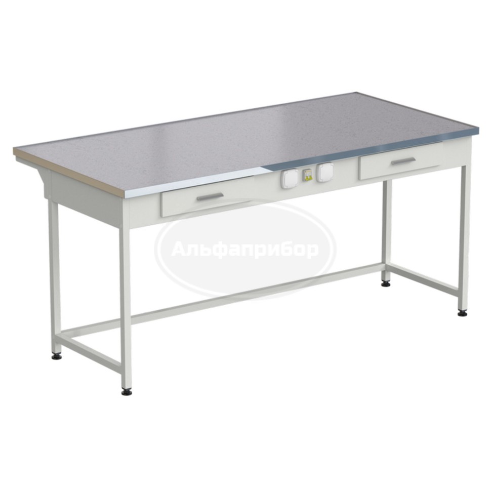 Стол приборный с 2 ящиками и электрикой 1800x850x850 мм, раб. поверхность - монолитный керамогранит