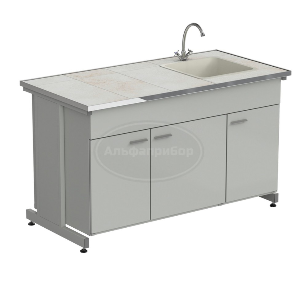 Мойка одинарная 1515х750х900 мм, одна чаша фридурит справа, смеситель, раб. поверхность - керамика