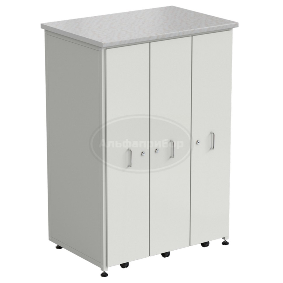 Шкаф с 3 выдвижными вертикальными секциями 930x630x1350 мм, белый ламинат, белый металл