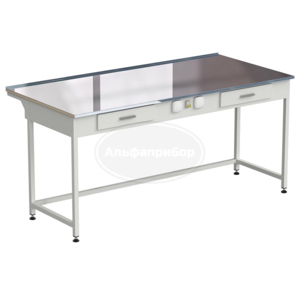 Стол приборный с 2 ящиками и электрикой 1800x850x850 мм, раб. поверхность - нержавеющая сталь