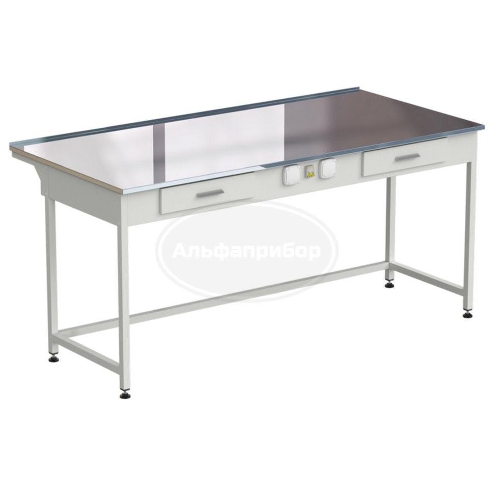 Стол приборный с 2 ящиками и электрикой 1800x850x850 мм, раб. поверхность - нержавеющая сталь