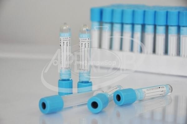 Пробирка вакуумная APEXLAB (пластик) с цитратом натрия 3,8%, голубая пробка, 3,6мл (13*75), с 2-м отрывным кодом (100 шт.)