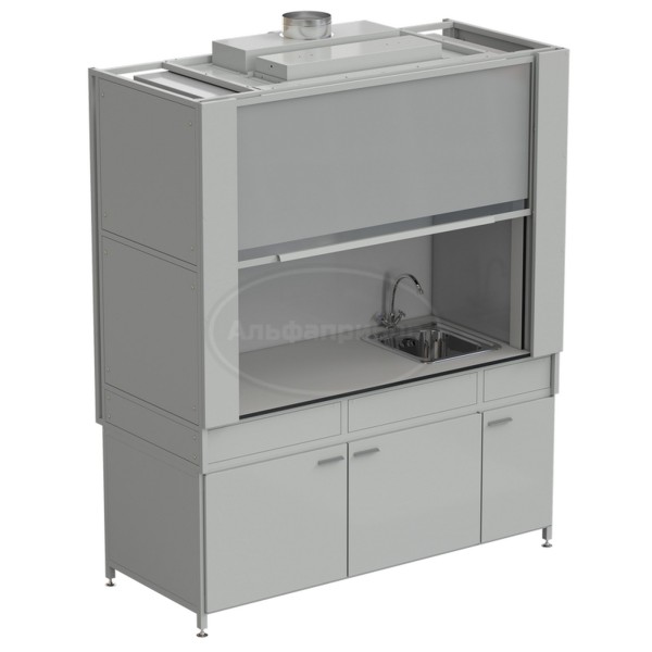 Шкаф вытяжной с коконом из стеклопластика с мойкой из НС и смесителем с ВЗБ светильником 1800х820х2240 мм, раб. поверхность - Labgrade