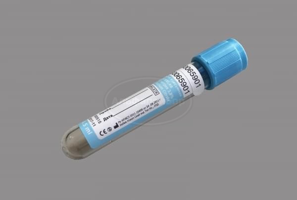 Пробирка вакуумная APEXLAB (пластик) с цитратом натрия 3,8%, голубая пробка, 4,5мл (13*75), с 2-м отрывным кодом (100 шт.)