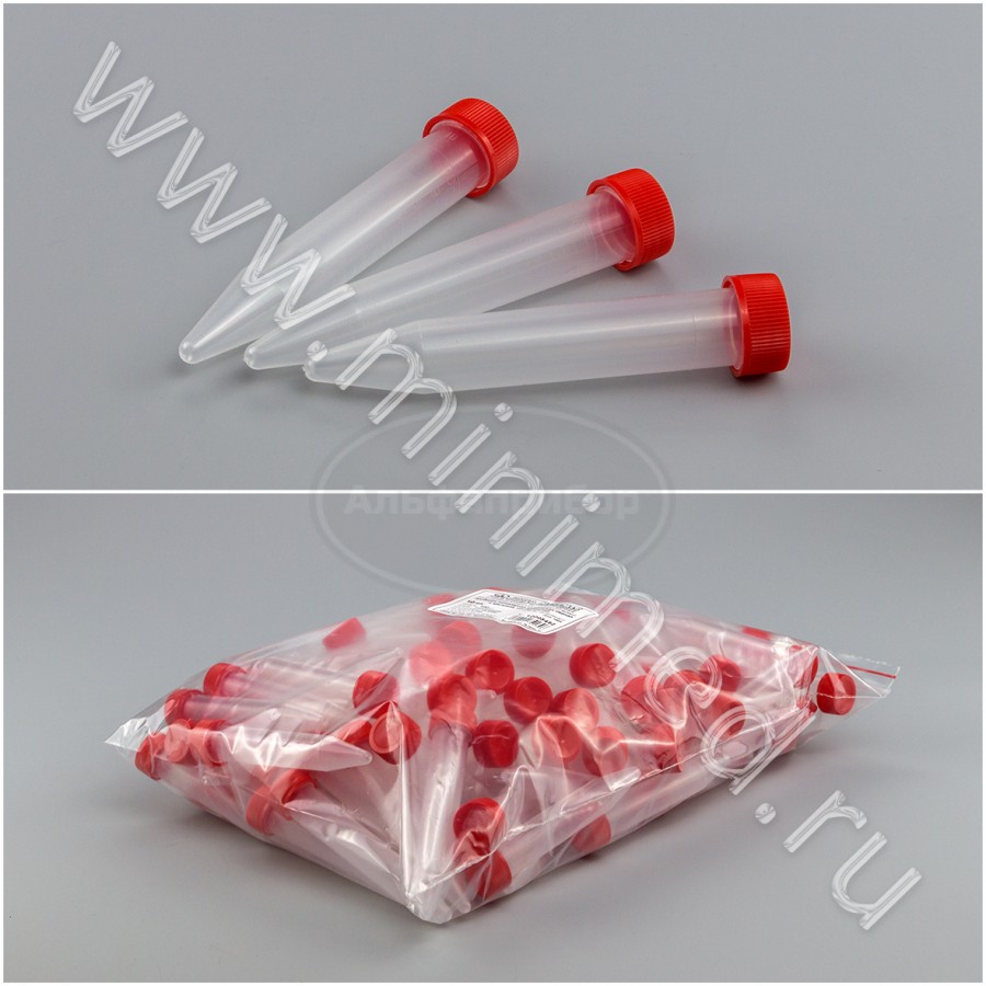 Пробирка полимерная коническая мерная с крышкой вместимостью 10мл, п/п, нестерильная, упаковка 100шт, Литопласт