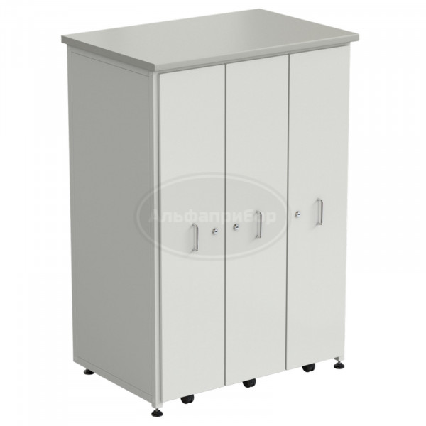 Шкаф с 3 выдвижными вертикальными секциями 930x630x1350 мм, серый ламинат, белый металл