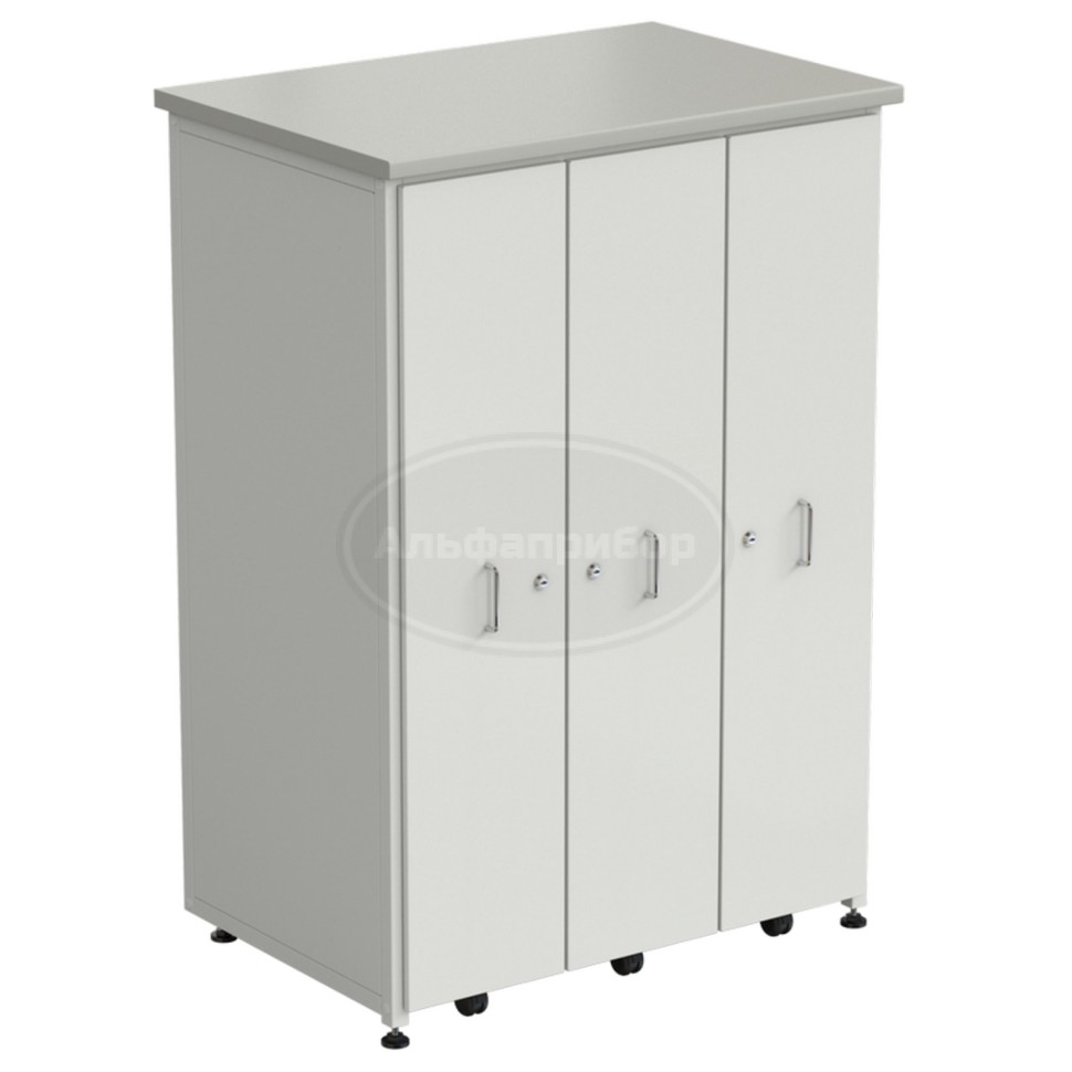 Шкаф с 3 выдвижными вертикальными секциями 930x630x1350 мм, серый ламинат, белый металл