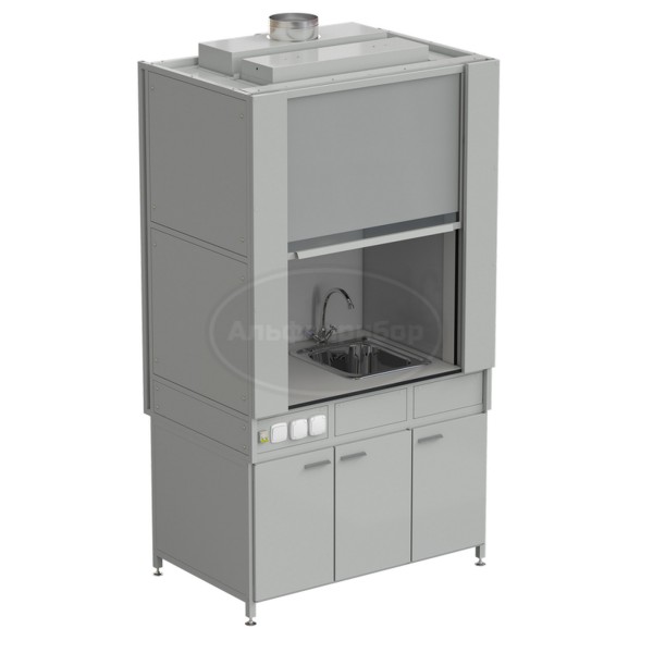 Шкаф вытяжной с коконом из стеклопластика с мойкой из НС и смесителем с электрикой 1200х820х2240 мм, раб. поверхность - Labgrade