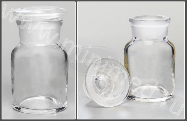 Склянка лабораторная 30мл из светлого стекла с широкой горловиной и притертой пробкой, упаковка 12/144шт