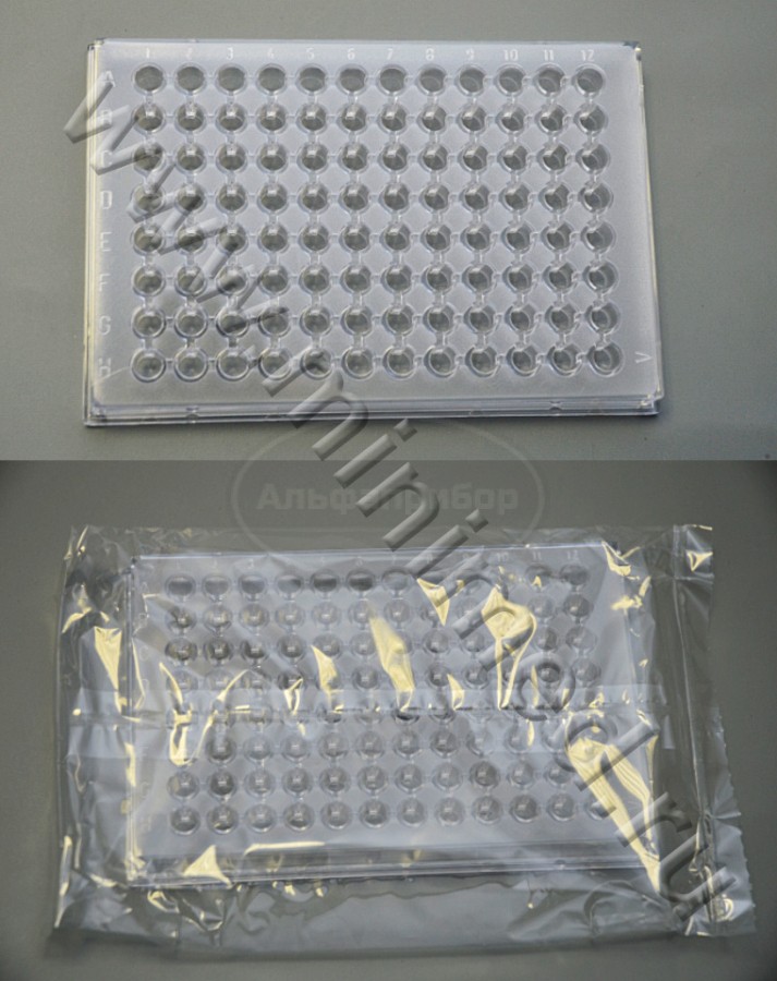 Планшет с лунками для лабораторных исследований, ПС, 96 лунок, V-образное дно, без крышки, стерильный, индивидуальная упаковка /50шт, Aptaca