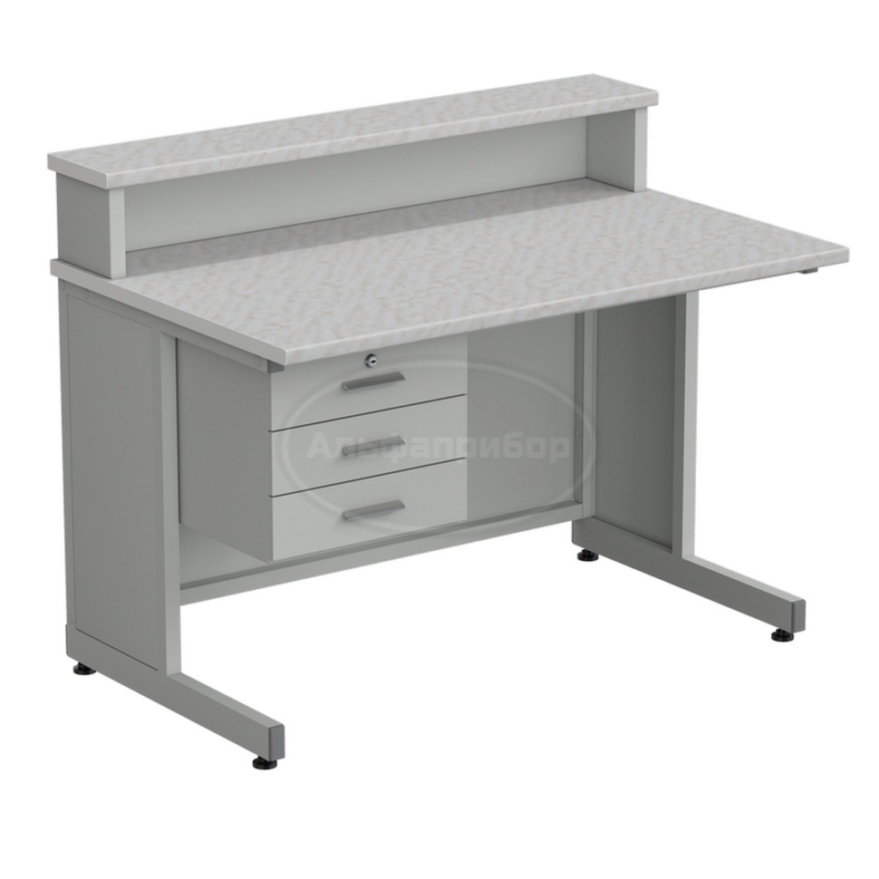 Стол преподавателя с полкой и подвесной тумбой, 3 ящика, в сборе 1200х750х950 мм, раб. поверхность - белый ламинат