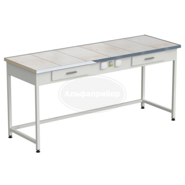 Стол приборный с 2 ящиками и электрикой 1820x610x850 мм, раб. поверхность - керамика