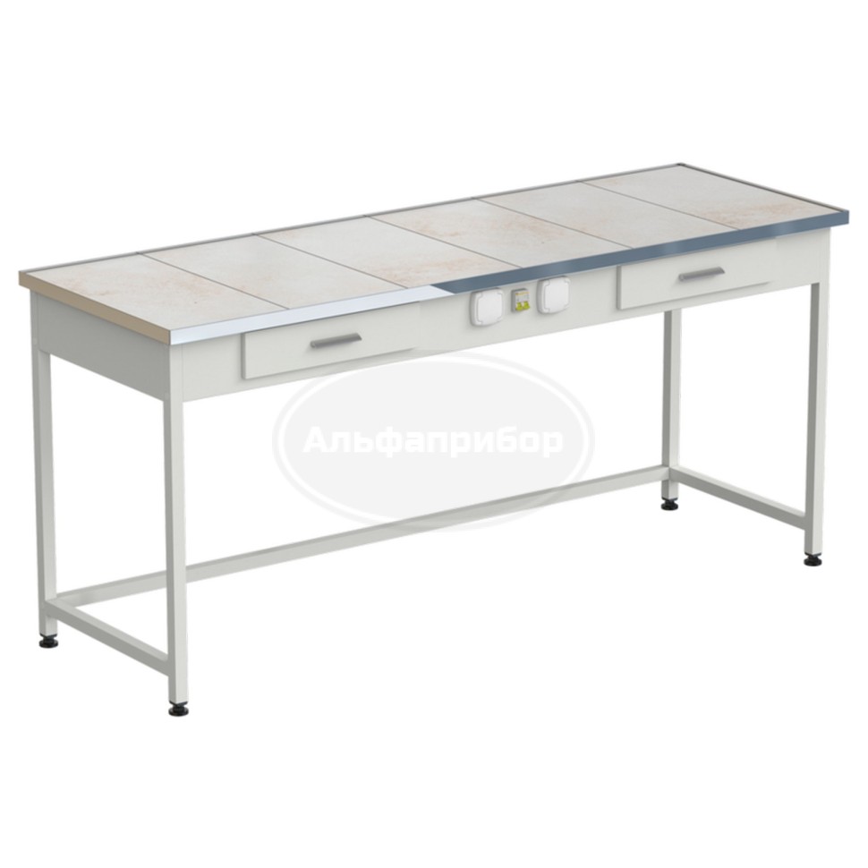 Стол приборный с 2 ящиками и электрикой 1820x610x850 мм, раб. поверхность - керамика