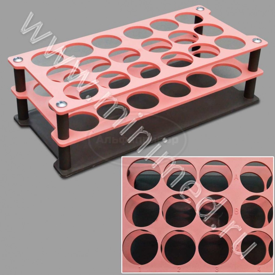 Штатив для пробирок д. 30 мм, п/п, на 18 гнезд, упаковка 1/5шт, Aptaca