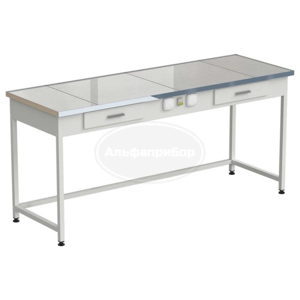 Стол приборный с 2 ящиками и электрикой 1820x610x850 мм, раб. поверхность - керамогранит