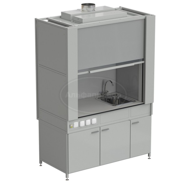 Шкаф вытяжной с коконом из стеклопластика с мойкой из НС и смесителем с электрикой 1500х820х2240 мм, раб. поверхность - Labgrade