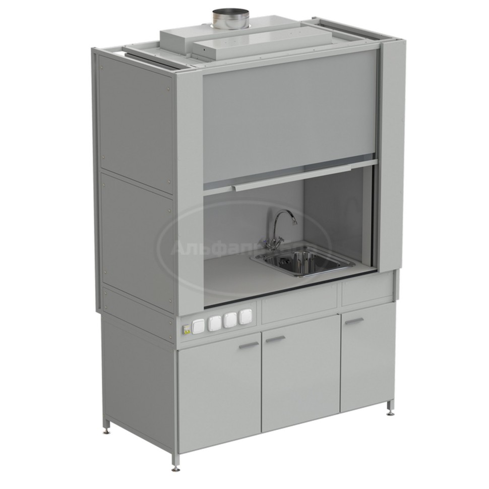 Шкаф вытяжной с коконом из стеклопластика с мойкой из НС и смесителем с электрикой 1500х820х2240 мм, раб. поверхность - Labgrade