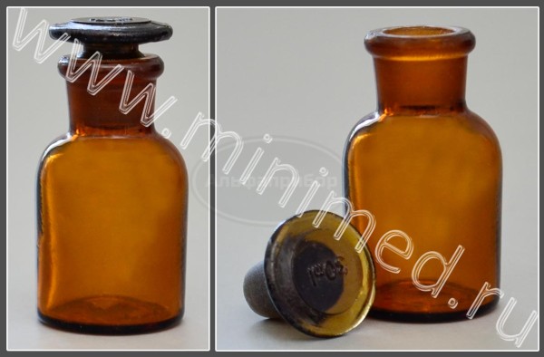 Склянка лабораторная 30мл из темного стекла с узкой горловиной и притертой пробкой, упаковка 12/144шт