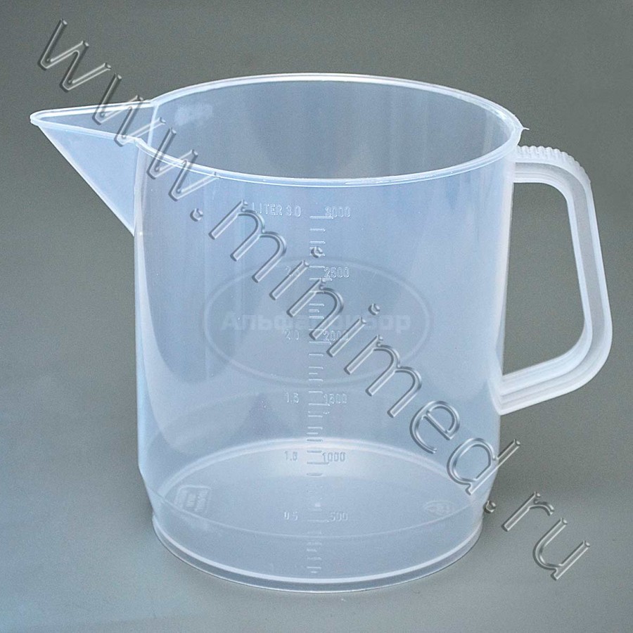 Стакан низкий 3000мл с ручкой, с делениями п/п, LAMAPLAST, упаковка 1/12шт