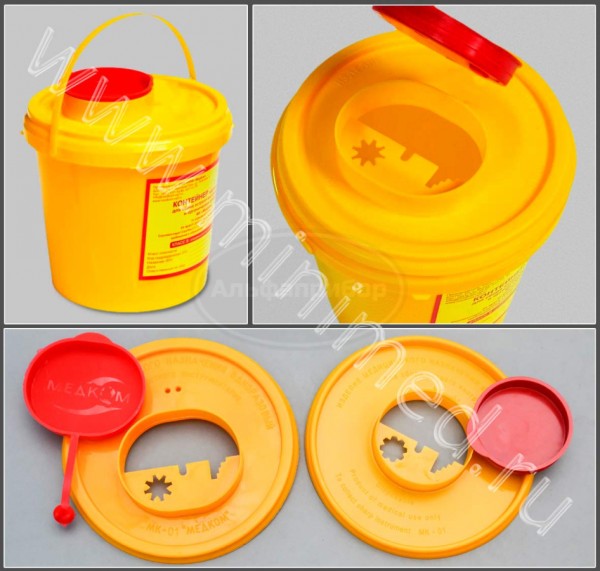 Контейнер одноразовый для сбора острого инструментария класса Б МК-01 "МедКом", объем 1,0 л, упаковка 1/180шт