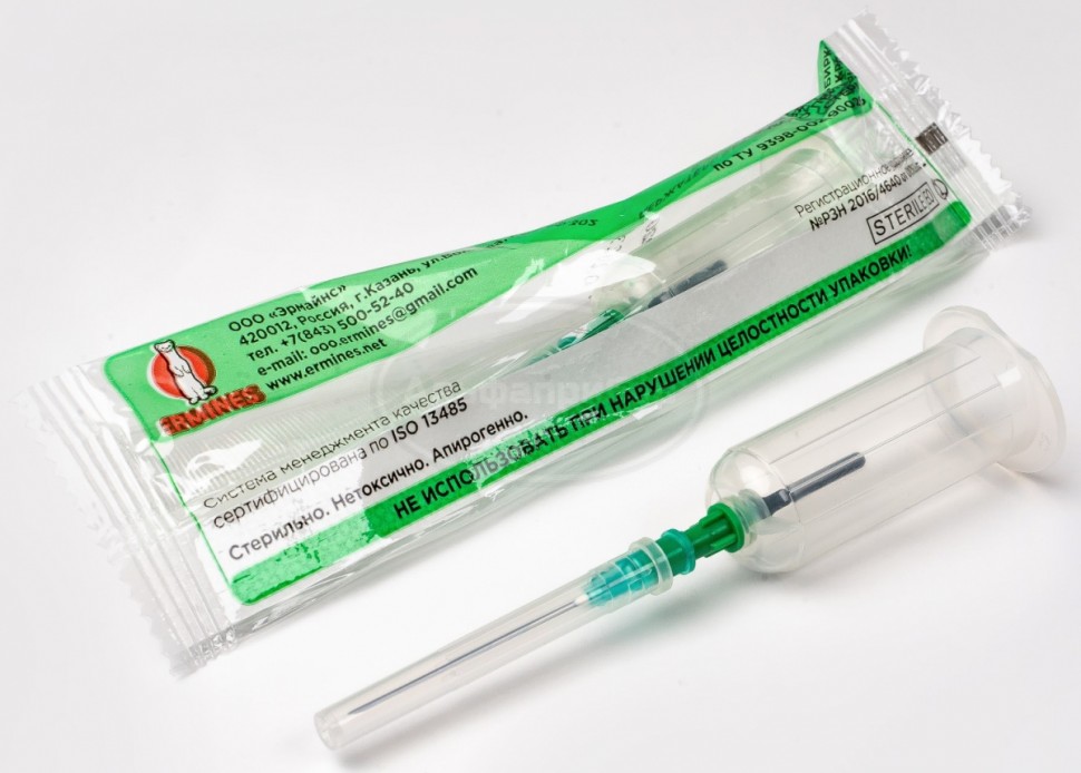 Держатель вакуумной пробирки с иглой для забора крови одноразового применения стерильный, инд.уп/кор.500шт