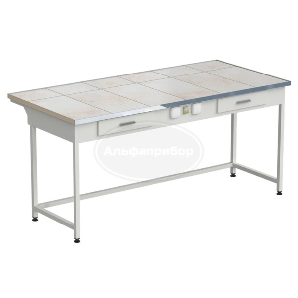 Стол приборный с 2 ящиками и электрикой 1820x850x850 мм, раб. поверхность - керамика