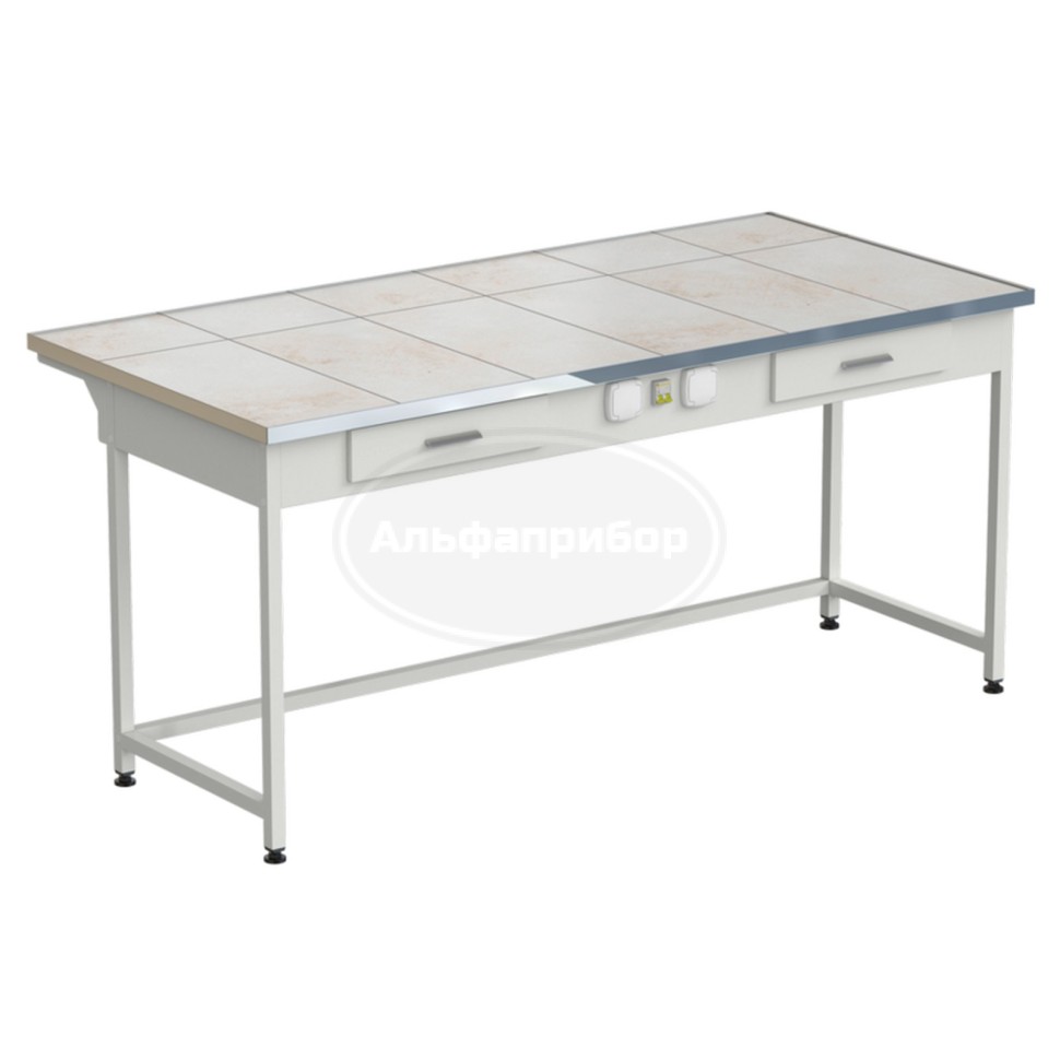 Стол приборный с 2 ящиками и электрикой 1820x850x850 мм, раб. поверхность - керамика