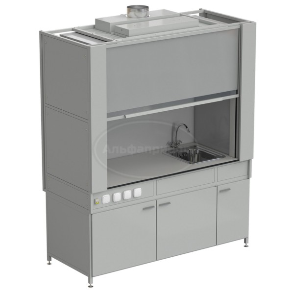 Шкаф вытяжной с коконом из стеклопластика с мойкой из НС и смесителем с электрикой 1800х820х2240 мм, раб. поверхность - Labgrade