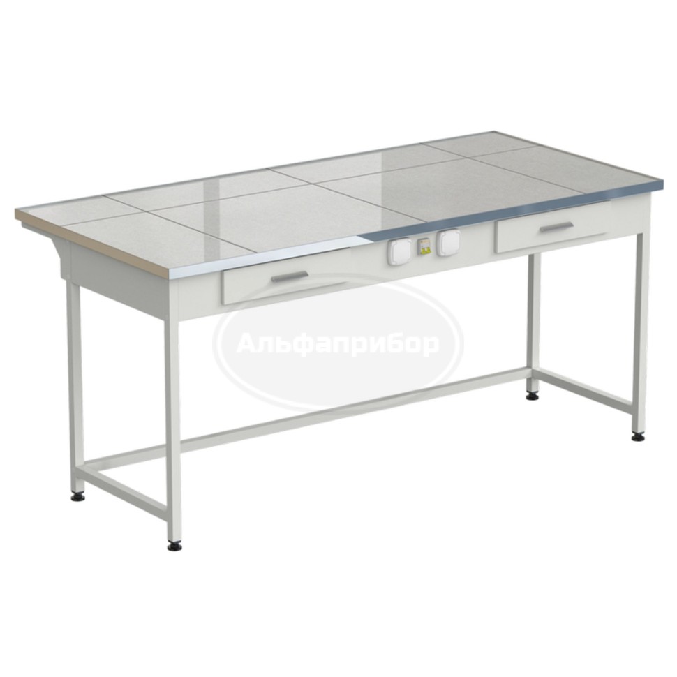 Стол приборный с 2 ящиками и электрикой 1820x850x850 мм, раб. поверхность - керамогранит