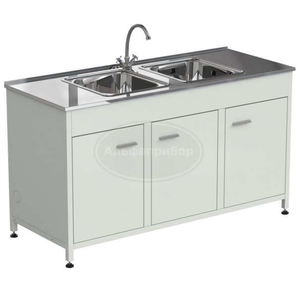 Стол-мойка 1500x600x850 мм, c двумя раковинами, материал мойки - нержавеющая сталь