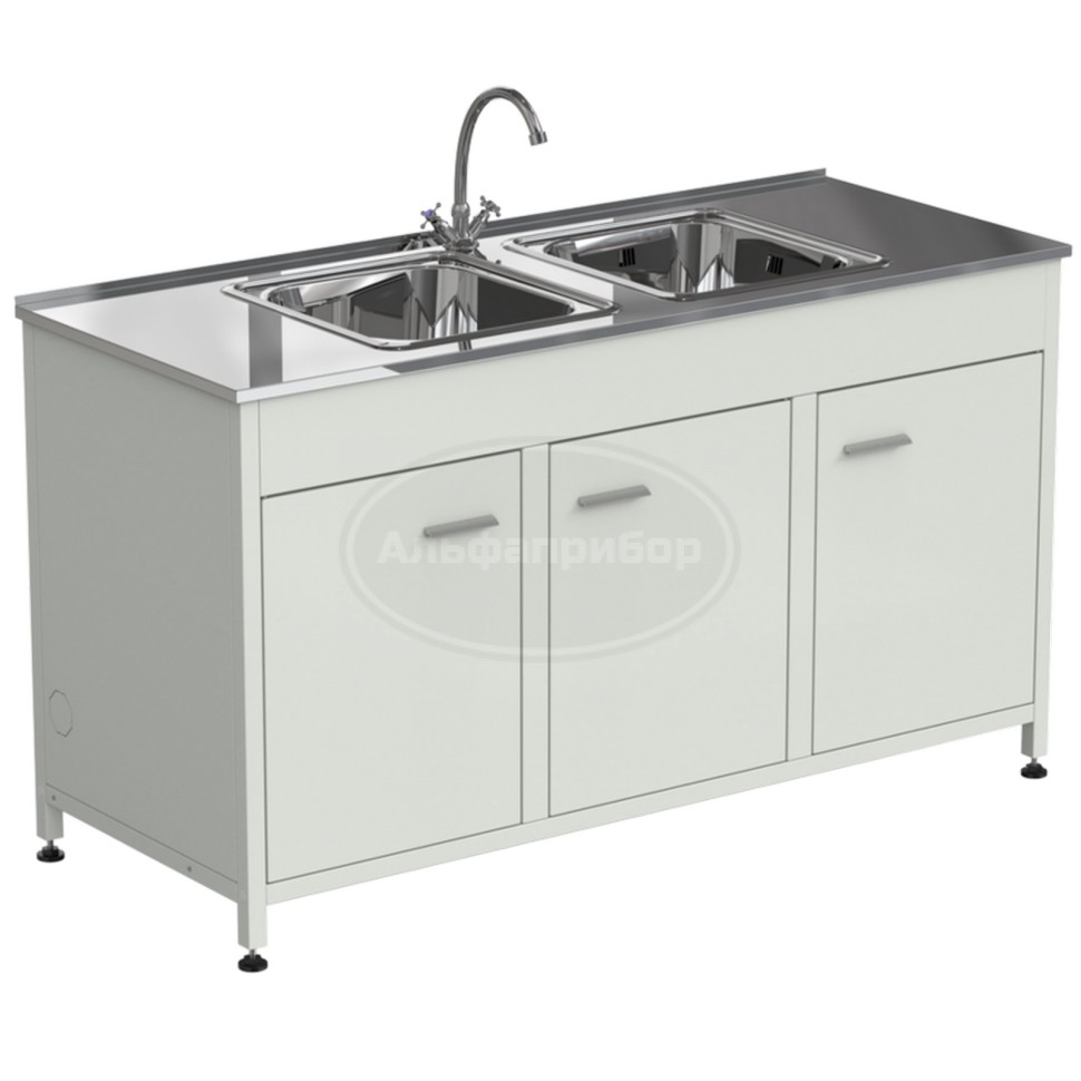 Стол-мойка 1500x600x850 мм, c двумя раковинами, материал мойки - нержавеющая сталь