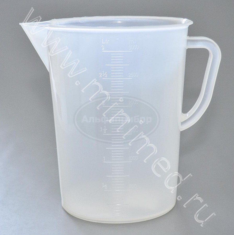 Стакан 3000мл с носиком и ручкой градуированный, п/п, упаковка 1/60шт