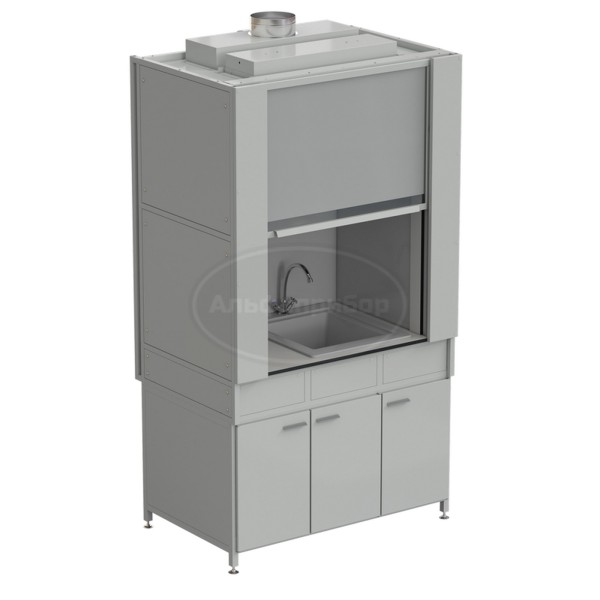 Шкаф вытяжной с коконом из стеклопластика с мойкой из СП и смесителем с ВЗБ светильником 1200х820х2240 мм, раб. поверхность - Labgrade