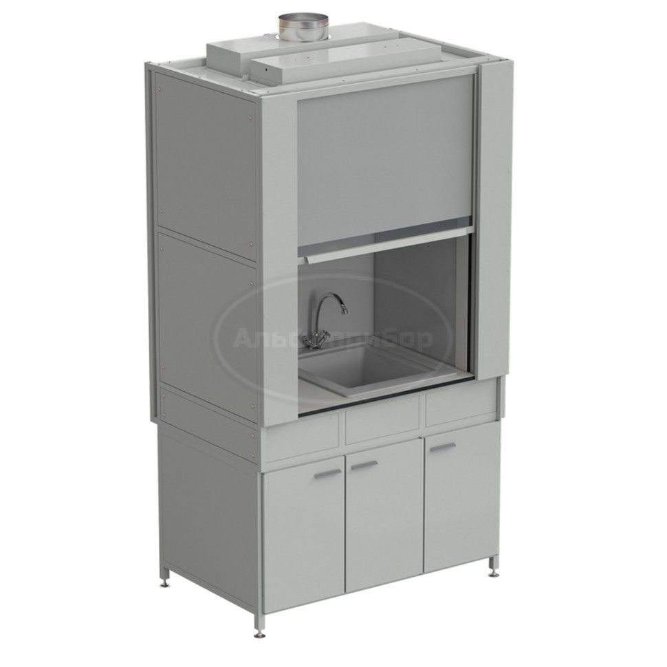 Шкаф вытяжной с коконом из стеклопластика с мойкой из СП и смесителем с ВЗБ светильником 1200х820х2240 мм, раб. поверхность - Labgrade