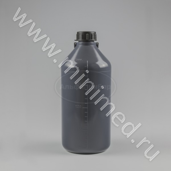 Бутылка градуированная 2000мл, с узким горлом, серая, с крышкой, ПЭВД, LAMAPLAST, упаковка 1/55шт