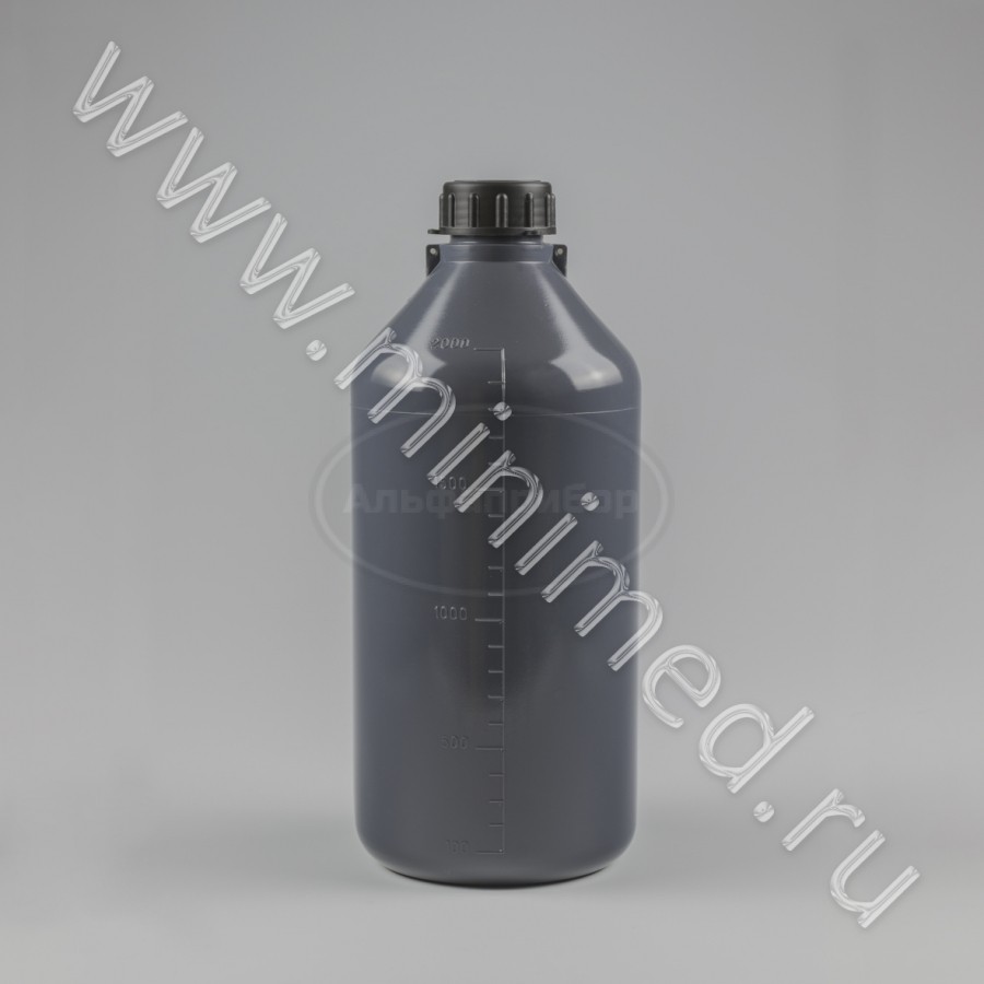 Бутылка градуированная 2000мл, с узким горлом, серая, с крышкой, ПЭВД, LAMAPLAST, упаковка 1/55шт