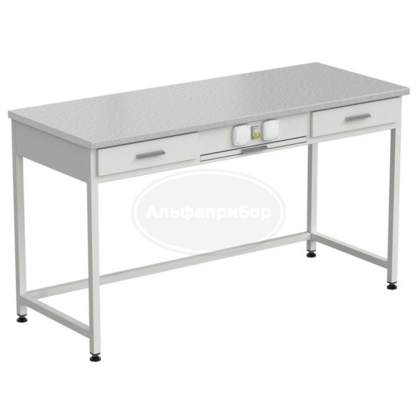 Стол приборный с выдвижным столиком, 2 ящиками и электрикой 1500x600x850 мм, раб. поверхность - белый ламинат
