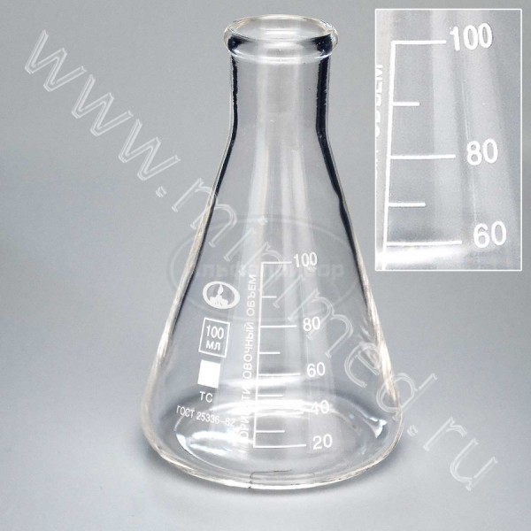 Колба Кн-2-100-22 ТУ 9464-019-29508133-2015, с делениями ТС, МиниМед, упаковка 12шт/ кор.192шт