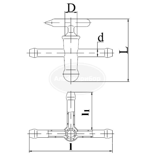 Кран вакуумный 3-х ходовой 14,5, эскиз 4-40