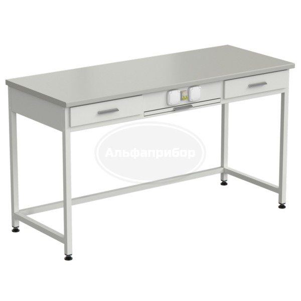 Стол приборный с выдвижным столиком, 2 ящиками и электрикой 1500x600x850 мм, раб. поверхность - серый ламинат